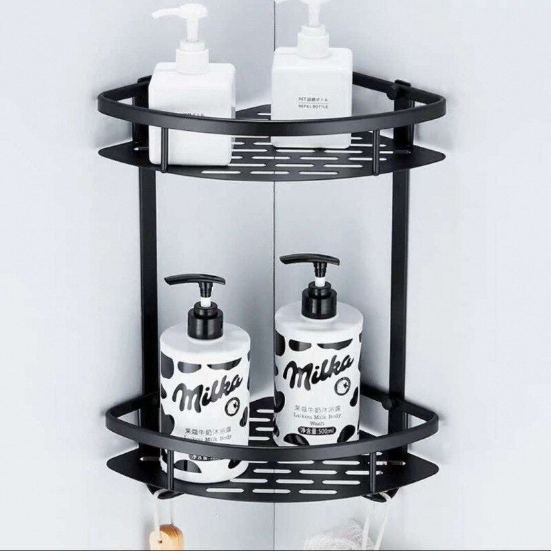 Space Aluminum Bathroom Shelf No Punching Shower Caddy Sheves Kitchen  Storage Basket Adhesive Suction Corner Shelves Shower