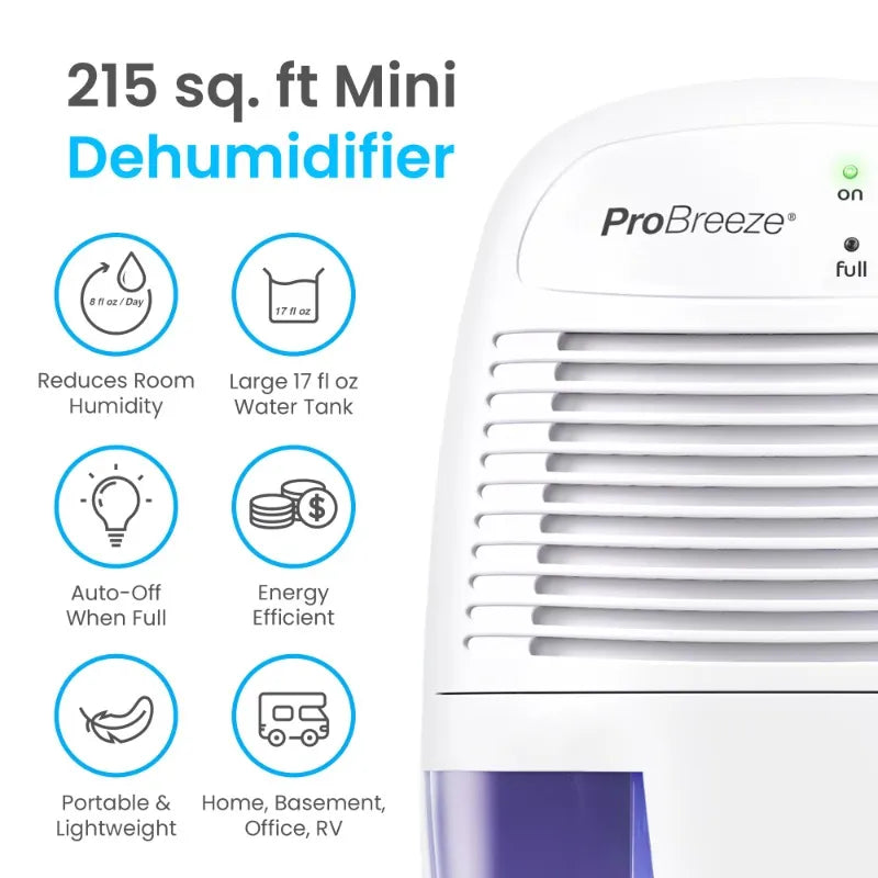 1 Pint Portable Dehumidifier for Small Rooms up to 215 sq. ft.
