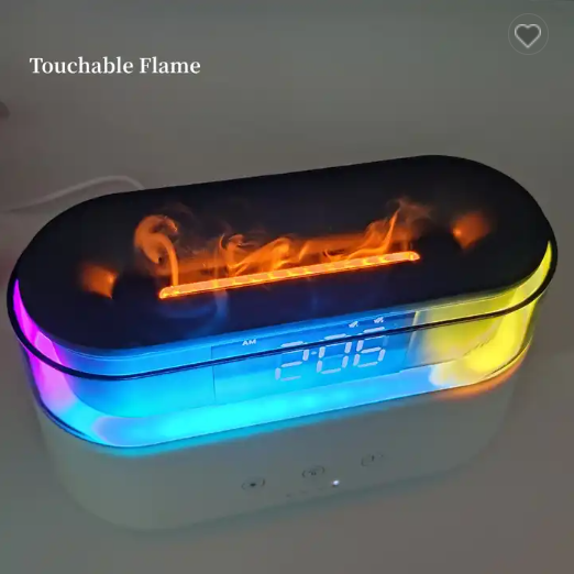 2023 Elegant Alarm Clock Oil Diffuser Innovative Simulation Flame Humidifier With Timer Function Flame Night Light