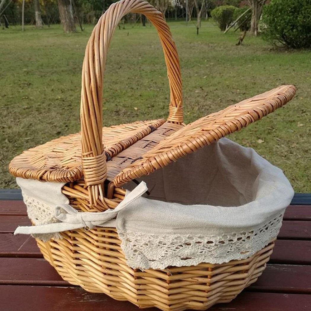 Wicker Picnic Basket With Double Lids
