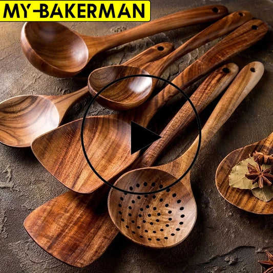 1-7pcs/set Teak natural wood tableware spoons