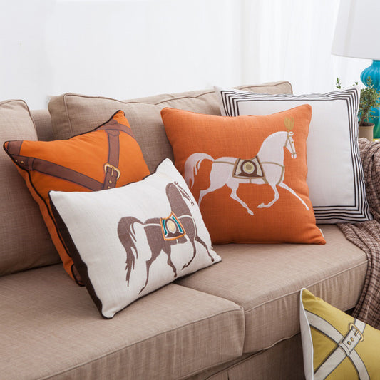 Orange Horse Pillow American Model House Room Bed Pillow Sofa Cushion Diamond Lattice Waist Pillow Backrest