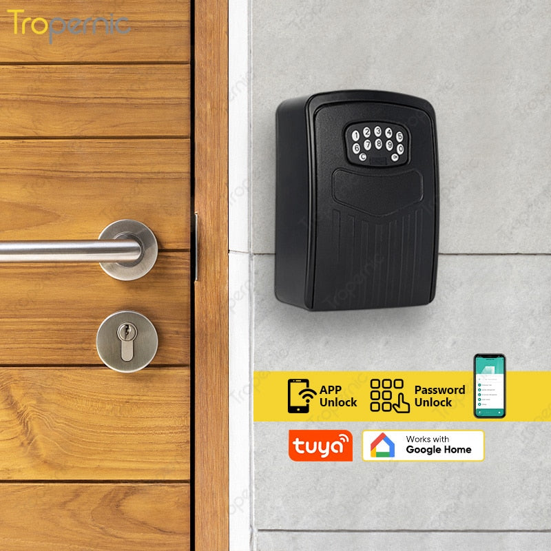 Tuya App Wireless Smart Lockbox House Key Outdoor Wall Mounted Door Hanging App Control Digital Key Safe Remote Access