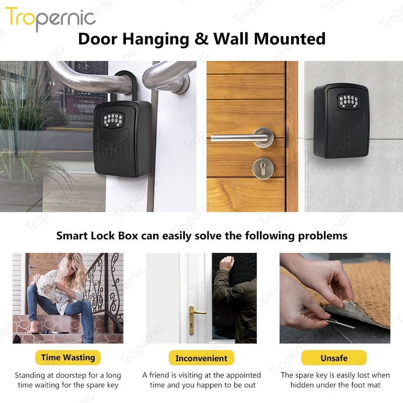 Tuya App Wireless Smart Lockbox House Key Outdoor Wall Mounted Door Hanging App Control Digital Key Safe Remote Access