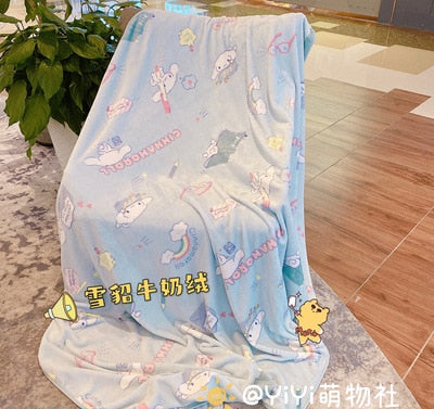 Kuromi Mymelody Hello Kitty Cinnamoroll Pompompurin Pochacco Sanrio Kawaii Cartoon Cute Coral Fleece Blanket Anime Girls Gift
