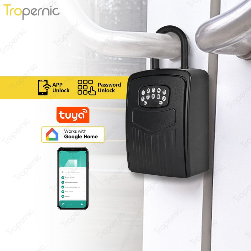 Tuya App Wireless Smart Lockbox House Key Outdoor Wall Mounted Door Hanging App Control Digital Key Safe Remote Access